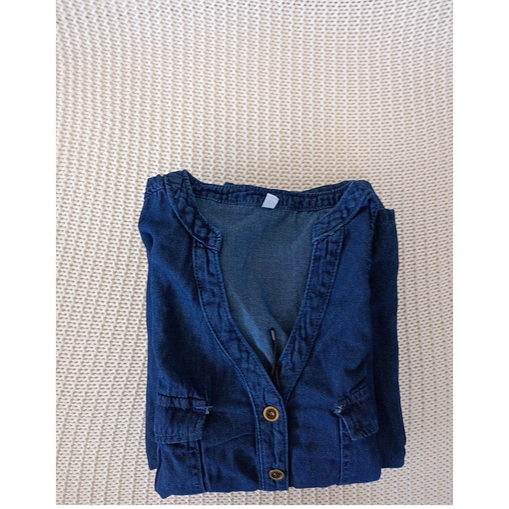 Blue Denim Cottagecore Button Front Midi Shirt Dress w/ Pockets 2XL 75% Cotton - Picture 12 of 13